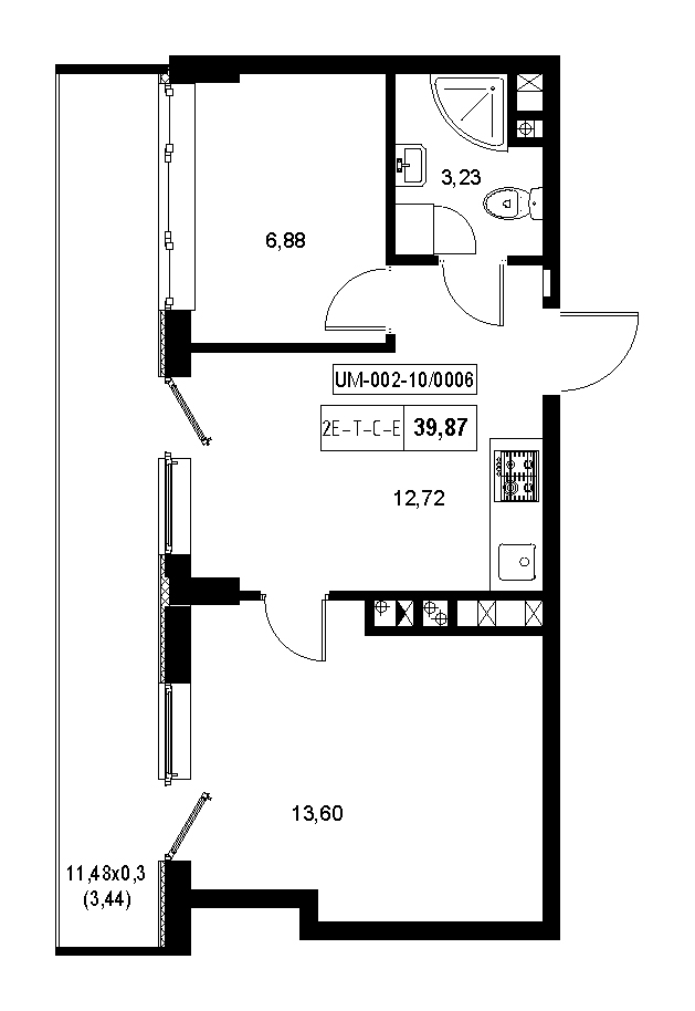 Планування 2-к квартира площею 39.87м2, d3985760-ea1c-11ef-bacf-00155d42e31d.