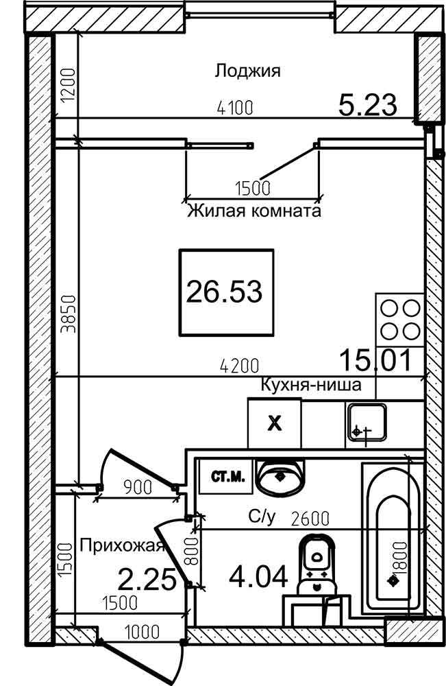 Планування Smart-квартира площею 26.9м2, AB-08-02/00006.