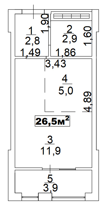 Планування Smart-квартира площею 26.5м2, AB-02-02/00013.