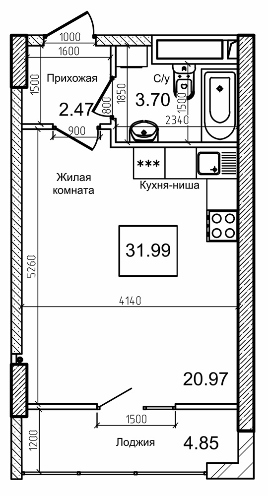 Планування Smart-квартира площею 32м2, AB-09-10/00001.