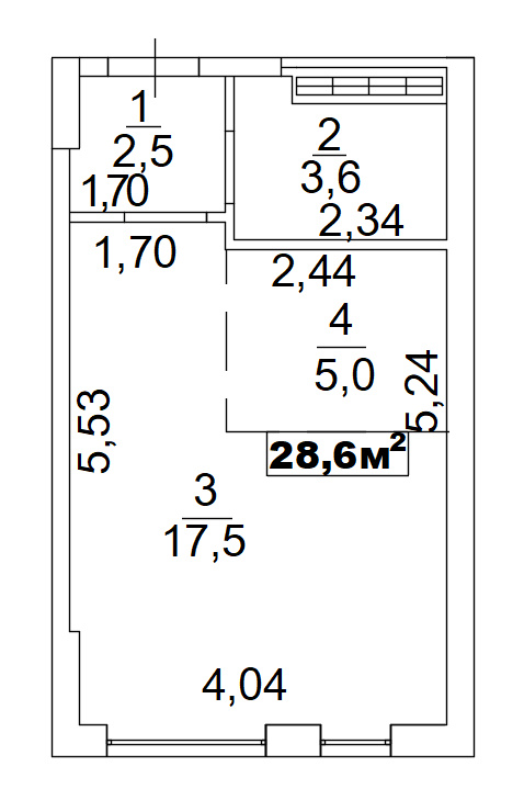 Планування Smart-квартира площею 28.6м2, AB-02-10/00001.