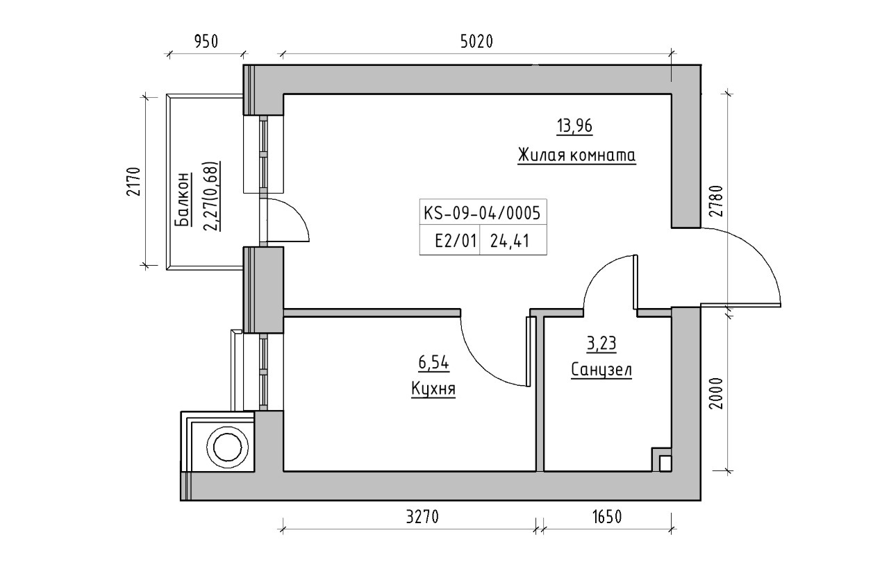 Планування 1-к квартира площею 24.41м2, KS-009-04/0005.