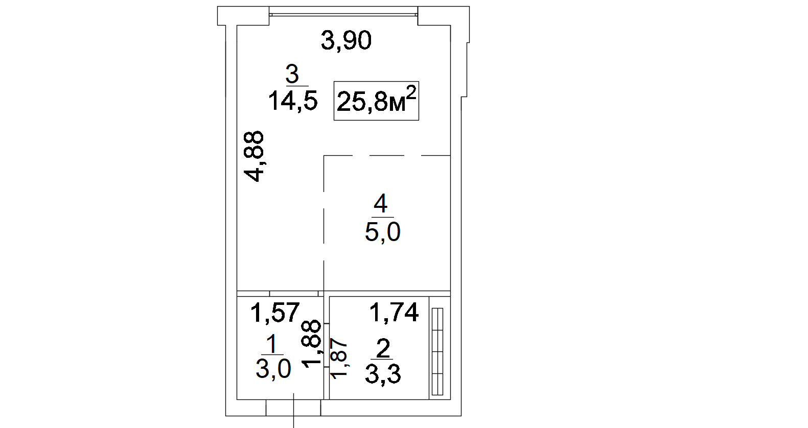 Planning Smart flats area 25.8m2, AB-02-09/00007.