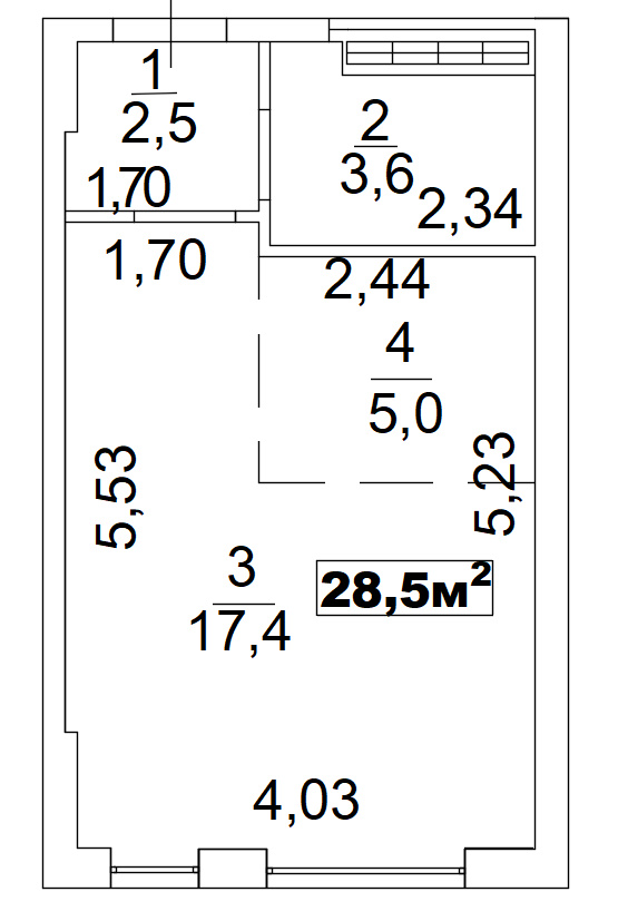 Планування Smart-квартира площею 28.5м2, AB-02-07/00001.