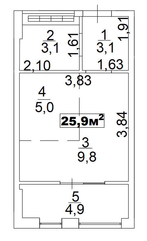Планування Smart-квартира площею 25.9м2, AB-02-06/00012.