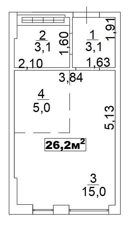 Planning Smart flats area 26.2m2, AB-02-02/00012.