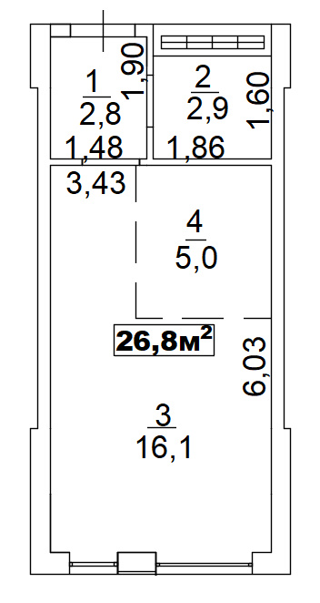 Planning Smart flats area 26.8m2, AB-02-03/00013.