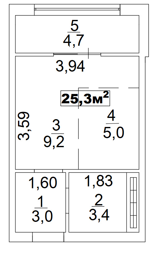 Планування Smart-квартира площею 25.3м2, AB-02-02/00007.