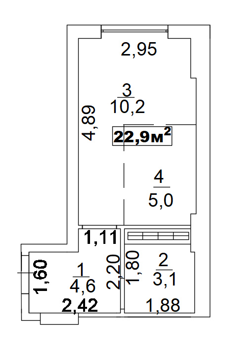 Планування Smart-квартира площею 22.9м2, AB-02-05/00010.