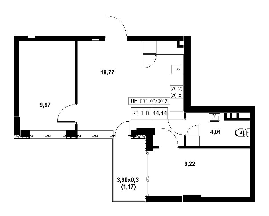 Planning 2-rm flats area 44.14m2, 21c65ede-1f56-11eb-ba9c-00155d42e31d.