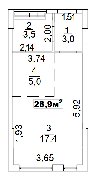 Планування Smart-квартира площею 28.9м2, AB-02-04/00002.