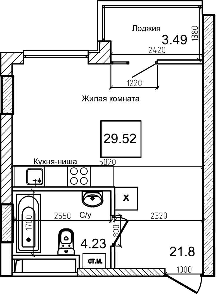 Планування Smart-квартира площею 29.7м2, AB-08-03/00005.