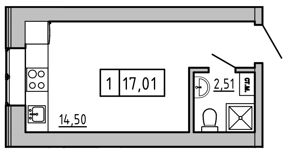 Планировка Smart-квартира площей 17.01м2, KS-01C-01/0002.