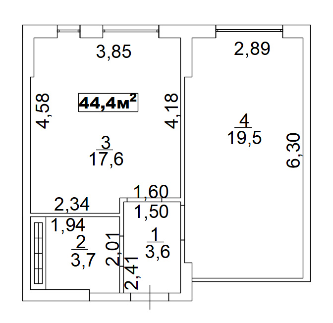 Planning 1-rm flats area 44.4m2, AB-02-05/00008.