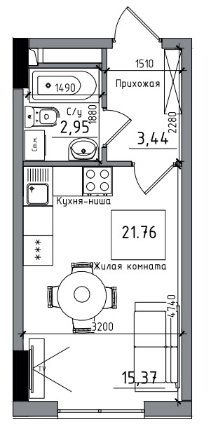 Планировка Smart-квартира площей 21.76м2, AB-06-11/00012.