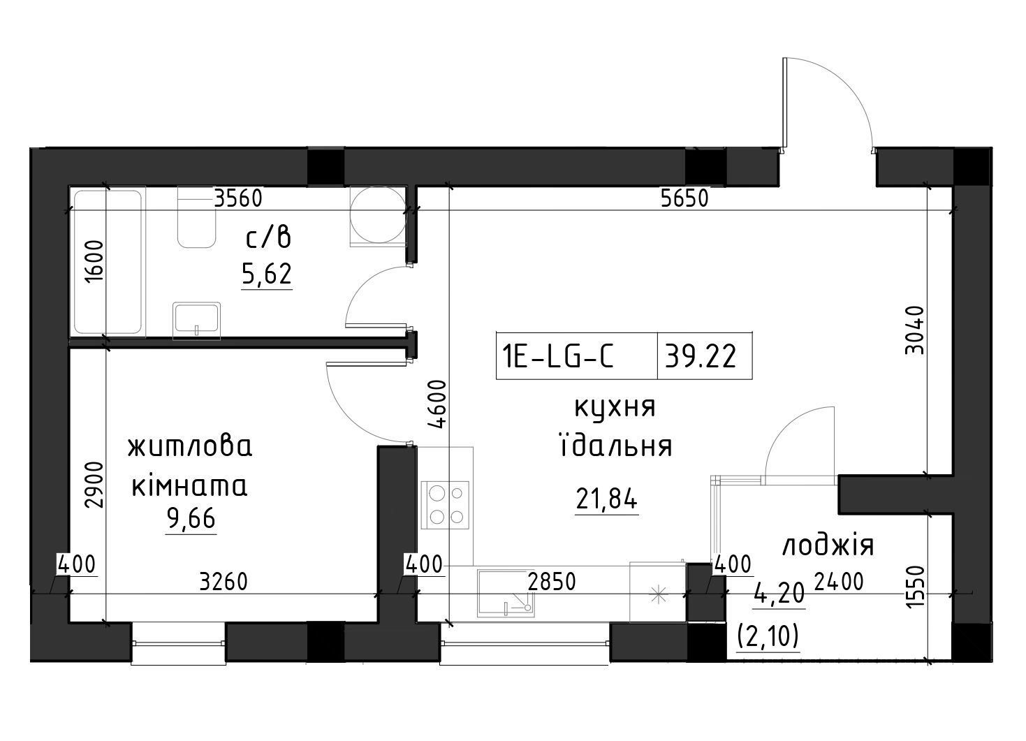 Planning 2-rm flats area 77.9m2, LR-002-02/0001.