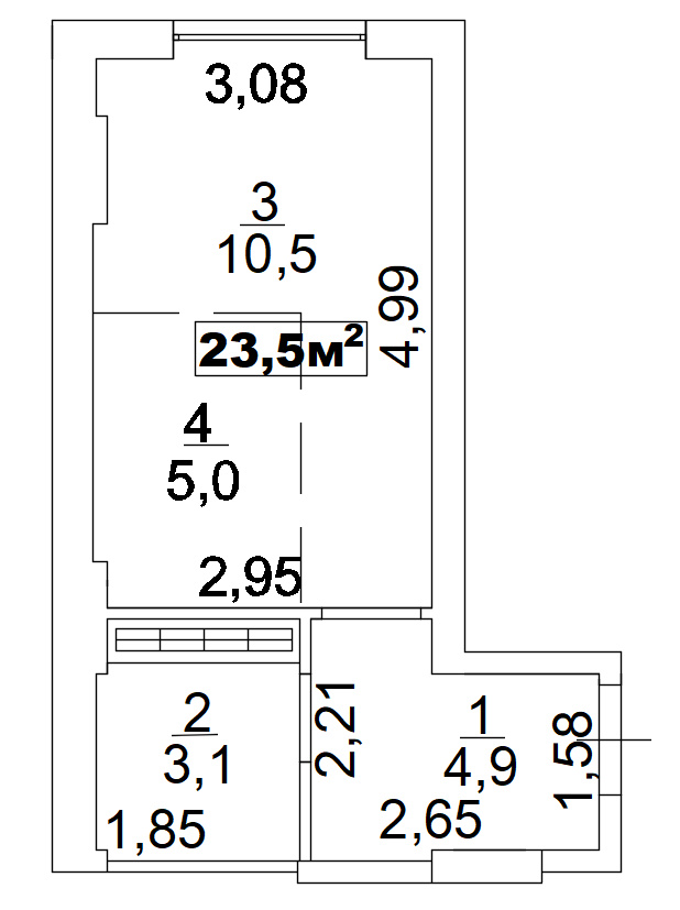 Планировка Smart-квартира площей 23.5м2, AB-02-07/0004б.