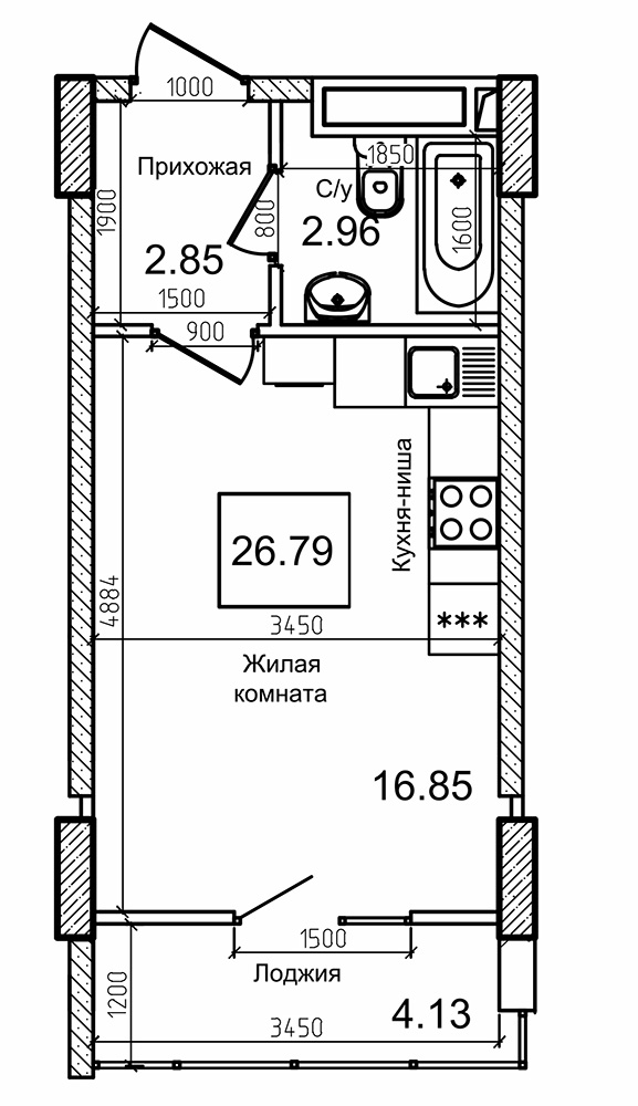 Планировка Smart-квартира площей 26.4м2, AB-09-11/00013.