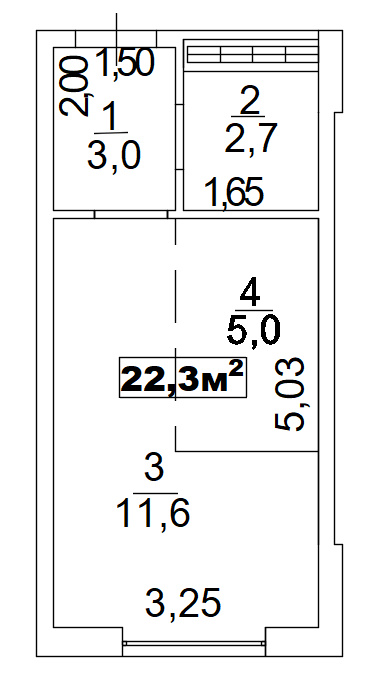 Планування Smart-квартира площею 22.3м2, AB-02-03/00003.
