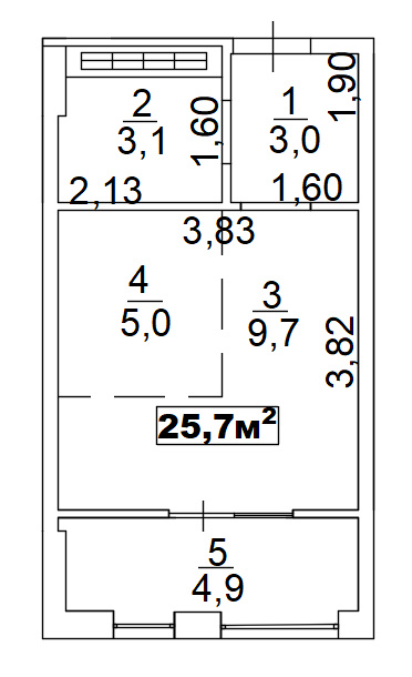 Планування Smart-квартира площею 25.7м2, AB-02-03/00012.
