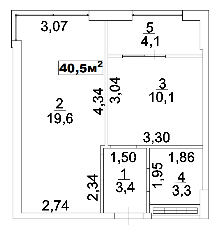 Планування 1-к квартира площею 40.5м2, AB-02-08/00005.