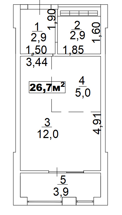 Planning Smart flats area 26.7m2, AB-02-09/00013.