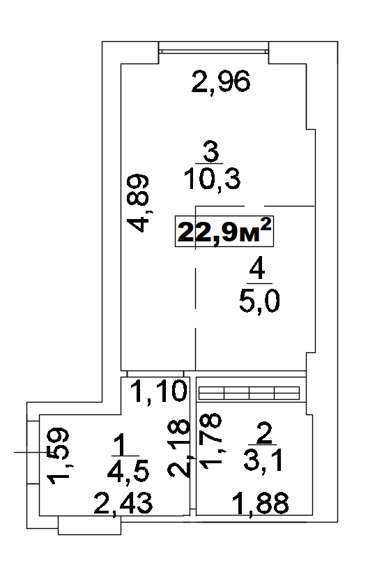 Планування Smart-квартира площею 22.9м2, AB-02-09/00010.