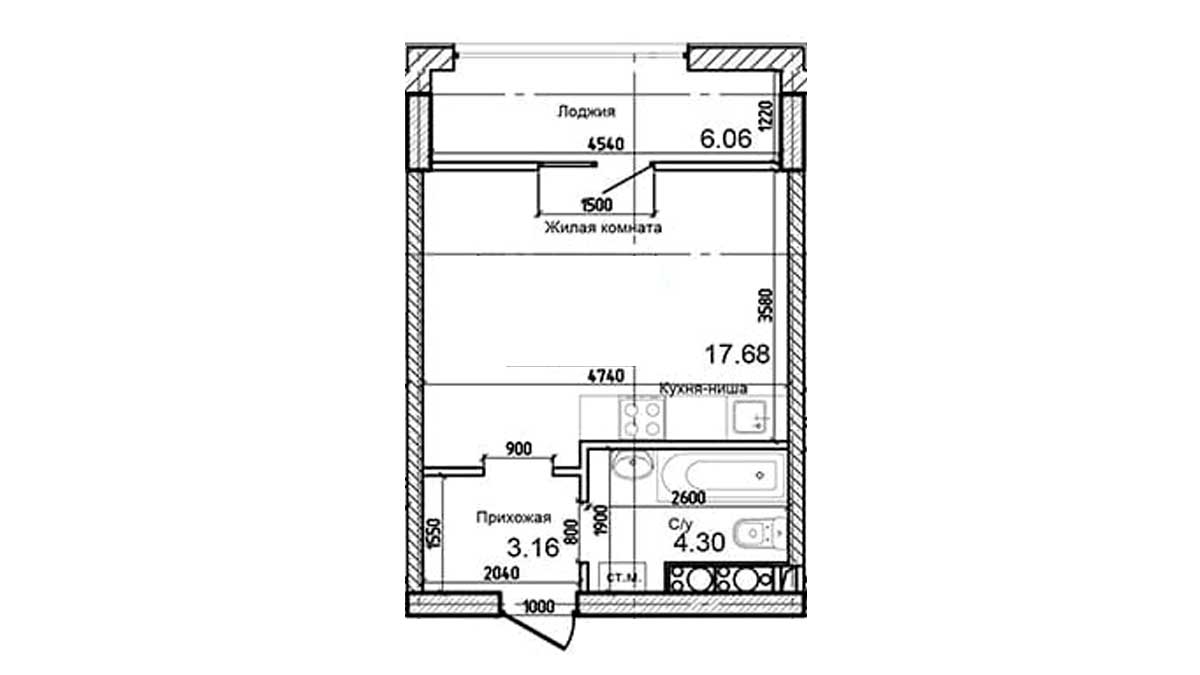 Планування Smart-квартира площею 30.9м2, AB-03-05/00008.