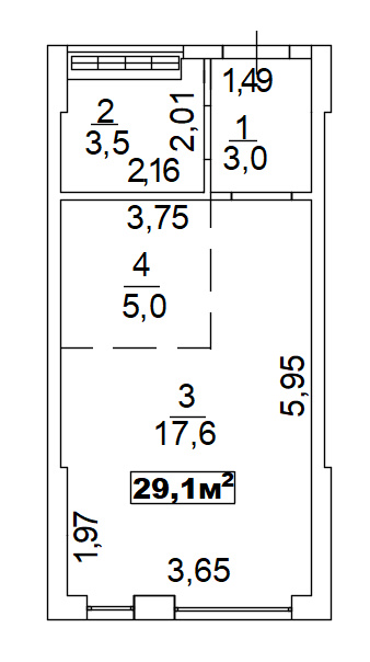 Планировка Smart-квартира площей 29.1м2, AB-02-06/00002.