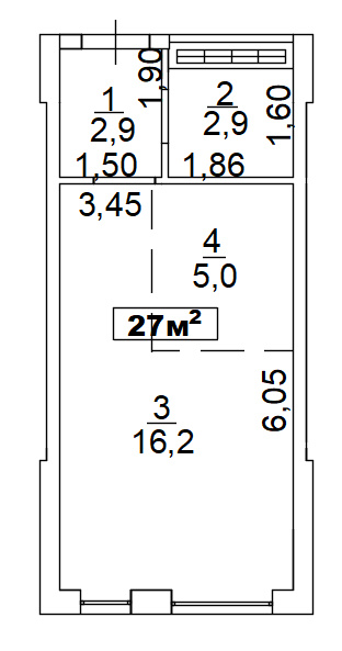 Планування Smart-квартира площею 27м2, AB-02-08/00013.