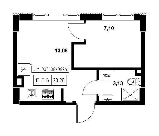 Планировка 1-к квартира площей 23.28м2, 7c077960-405c-11f0-bad1-00155d42e31d.