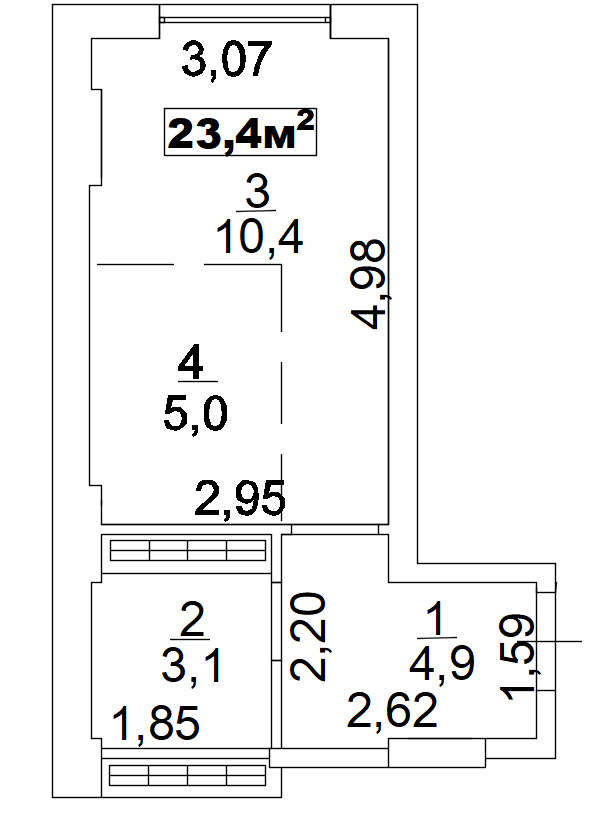 Планировка Smart-квартира площей 23.4м2, AB-02-06/0004б.