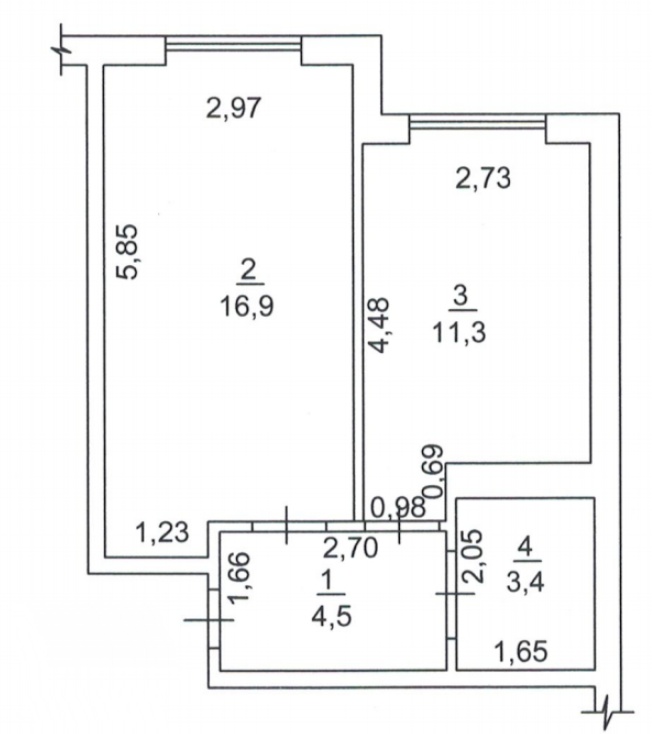 Планировка 1-к квартира площей 36.1м2, AB-10-04/0034б.
