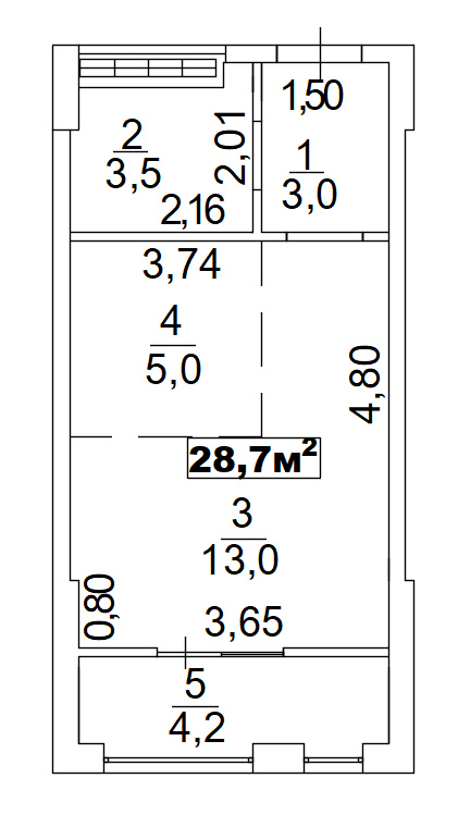 Planning Smart flats area 28.7m2, AB-02-05/00002.