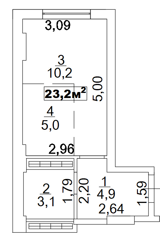 Планировка Smart-квартира площей 23.2м2, AB-02-02/0004б.