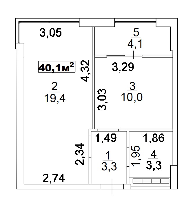 Планування 1-к квартира площею 40.1м2, AB-02-10/00005.