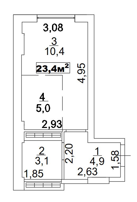 Planning Smart flats area 23.4m2, AB-02-10/0004б.