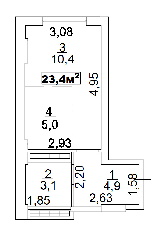 Планировка Smart-квартира площей 23.4м2, AB-02-10/0004б.