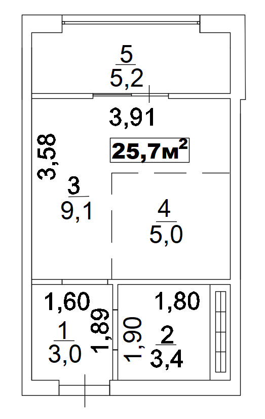 Планування Smart-квартира площею 25.7м2, AB-02-11/00007.