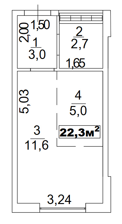 Планування Smart-квартира площею 22.3м2, AB-02-02/00003.