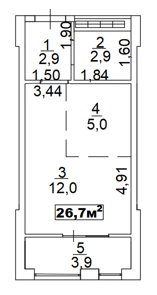Планування Smart-квартира площею 26.7м2, AB-02-11/00013.