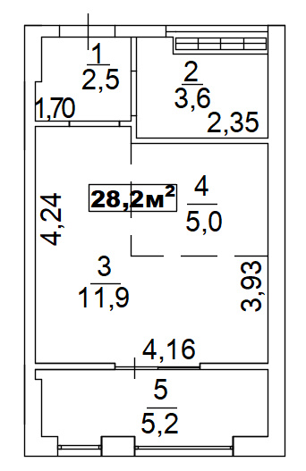 Planning Smart flats area 28.2m2, AB-02-03/00001.