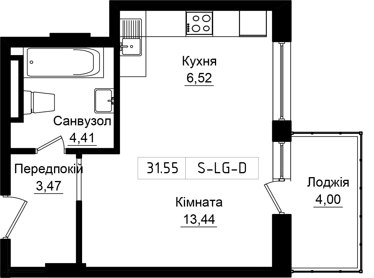 Планування Smart-квартира площею 29.84м2, UR-001-08/0002.