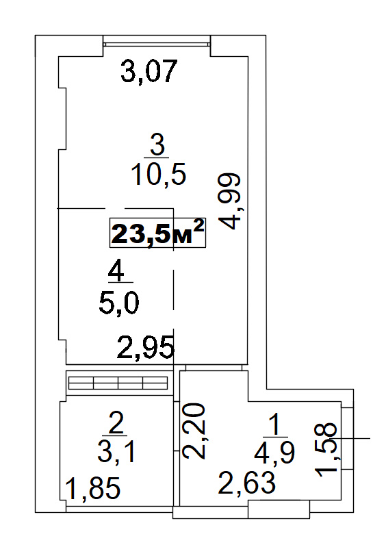 Planning Smart flats area 23.5m2, AB-02-09/0004б.