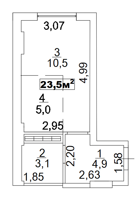 Планировка Smart-квартира площей 23.5м2, AB-02-09/0004б.