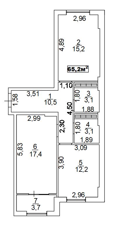 Планування 2-к квартира площею 65.2м2, AB-02-03/00011.