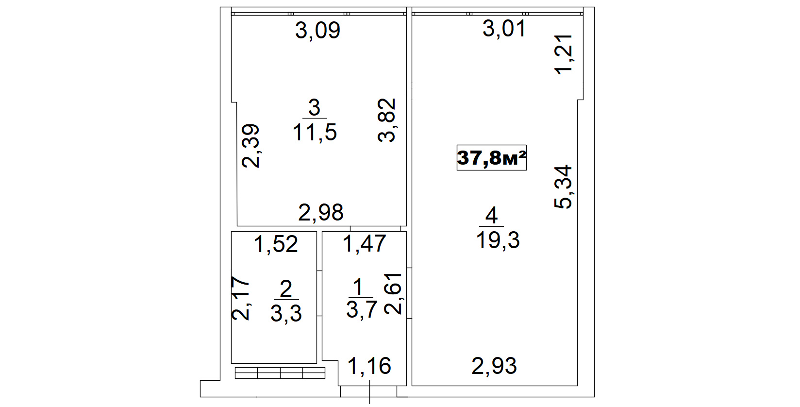 Planning 1-rm flats area 37.8m2, AB-13-04/0030а.