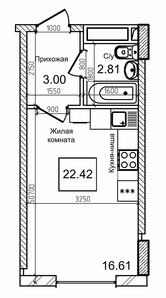 Планування Smart-квартира площею 22.1м2, AB-09-09/00003.