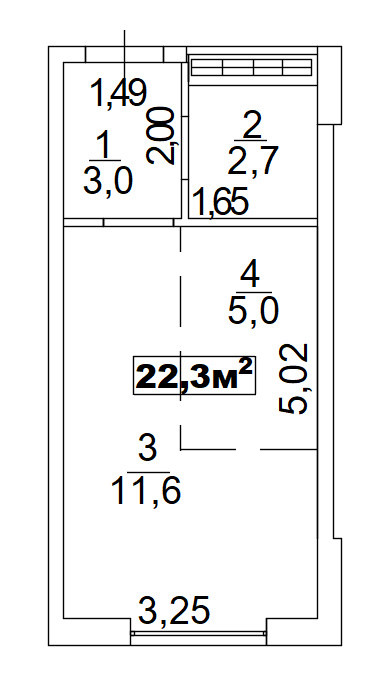 Планування Smart-квартира площею 22.3м2, AB-02-05/00003.