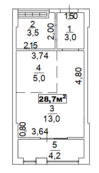 Планування Smart-квартира площею 28.7м2, AB-02-03/00002.